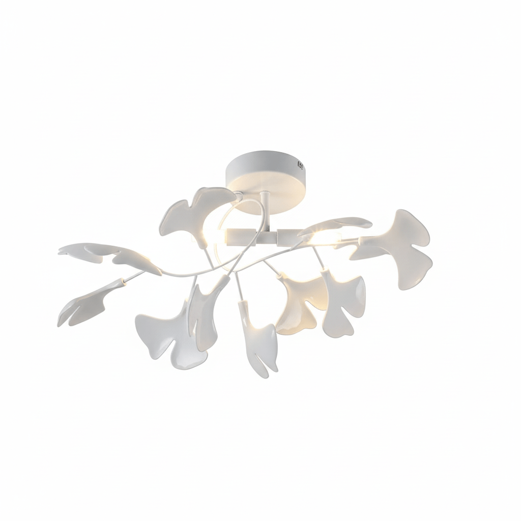 Ceramic Pendant Lamp Ginkgo Leaf | Gold-Colored Fixture with White Leaves | Modern Nature-Inspired Design for Living Room Dining Room Bedroom - Lamylie