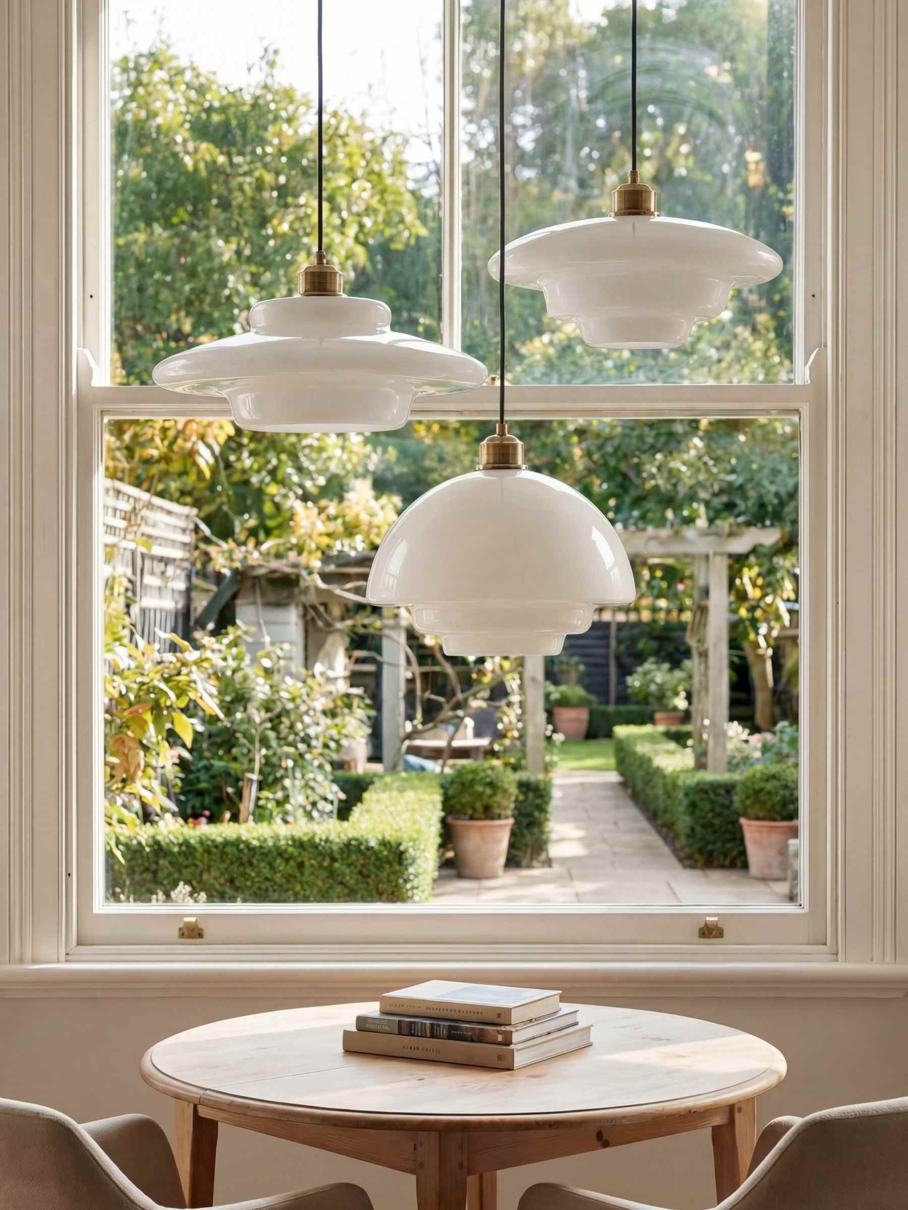 Glass Pendant Lamp with Layered Design | Milky White Frosted Glass for Dining Room and Living Room - Lamylie