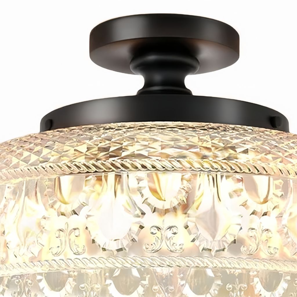 Ribbed Glass Ceiling Lamp with Metal Fixture | Minimalist Lighting for Bedroom and Hallway - Lamylie