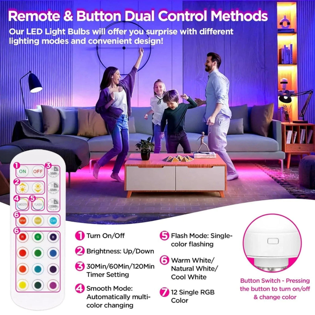 Wiederaufladbare E27 RGB LED-Lampe mit Fernbedienung – kabellose Installation - Lamylie