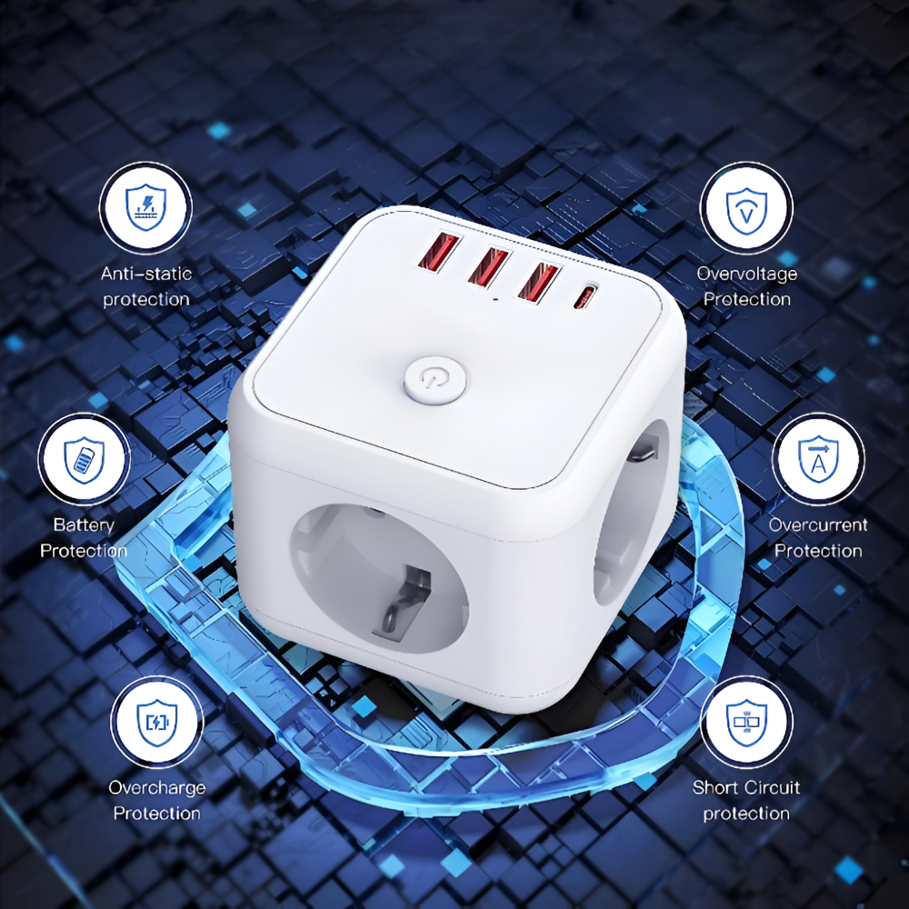 Bloc multiprise | Multiprise | Protection contre les surcharges avec interrupteur marche-arrêt | PowerCube - Lamylie
