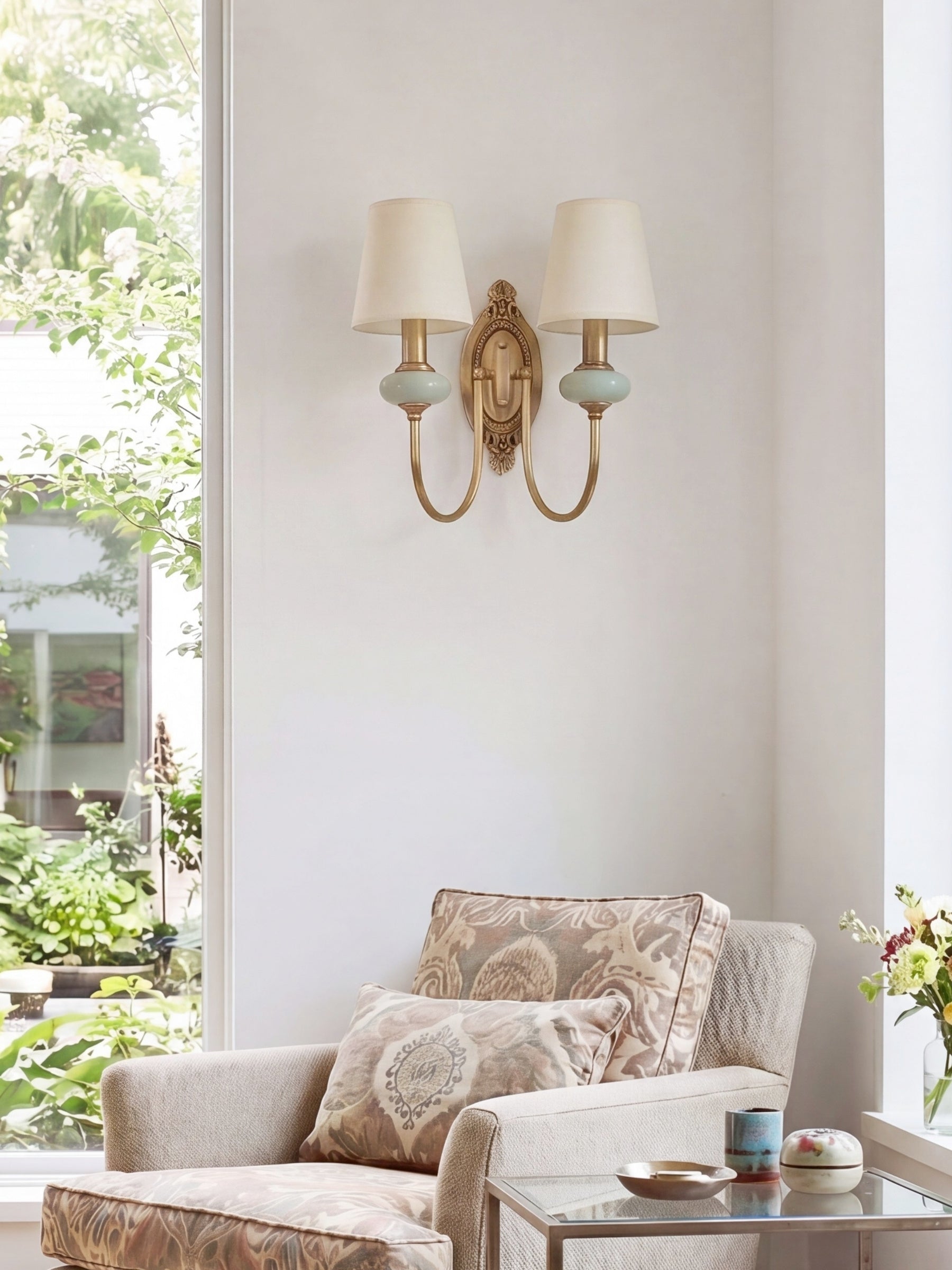 Ceramic Wall Lamp with Fabric Shade - 1 or 2 Light Points - E27 - Various Colors & Styles - Lamylie