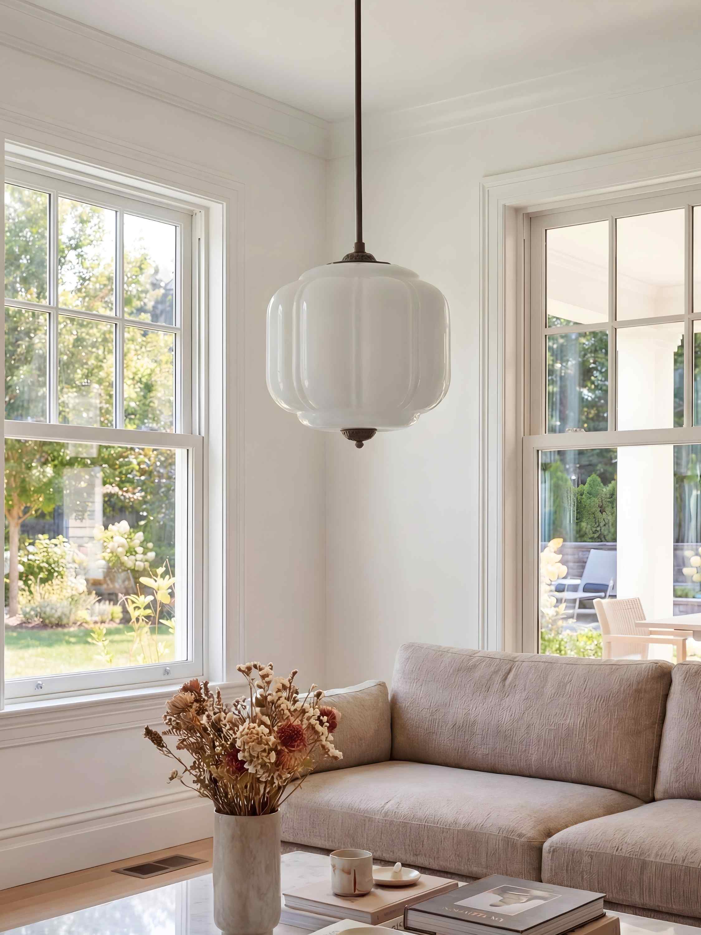 Vintage Chandelier with Cream-Colored Glass Shades | Retro-Style Pendant Lamp for Dining Room & Living Room - Lamylie