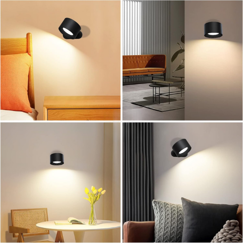 Rechargeable LED Wall Lamp with 360° Rotatable Head – Touch Sensor, Wire-Free Installation - Lamylie