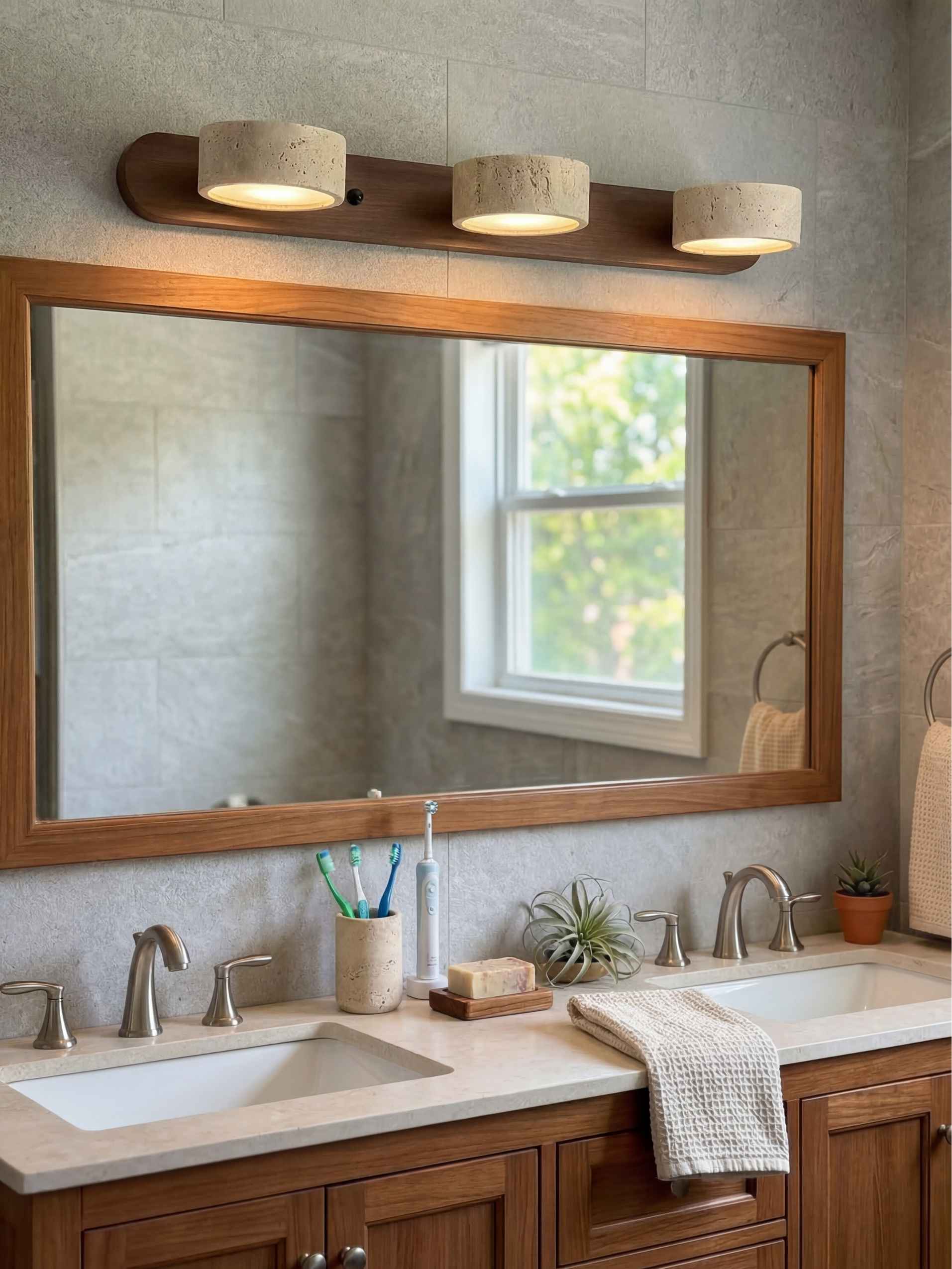 Wall lamp with multiple light points natural stone modern bathroom lighting warm white cool white 2-3-4 lights stone fixture - Lamylie