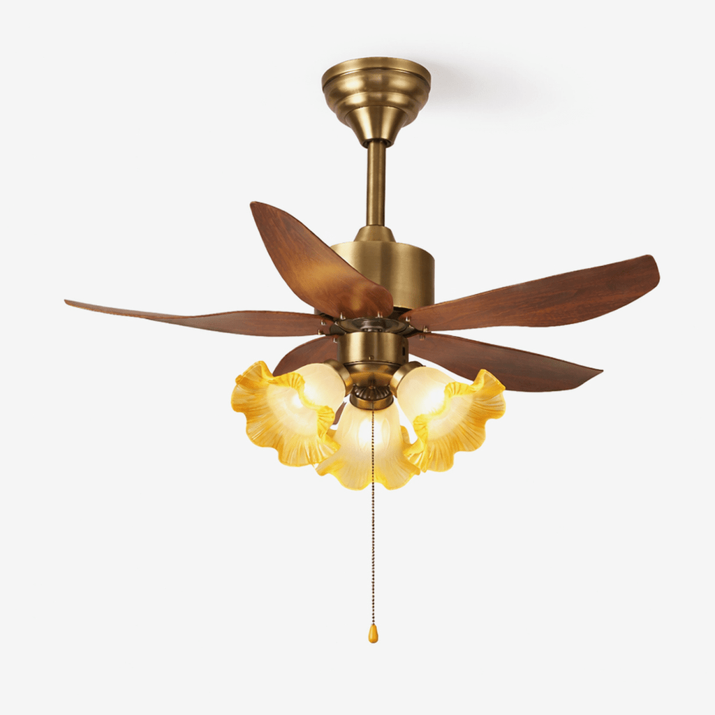 Florence Blossom Ceiling Fan with Lighting 90cm Wood Grain 6-Speed DC Motor - Lamylie