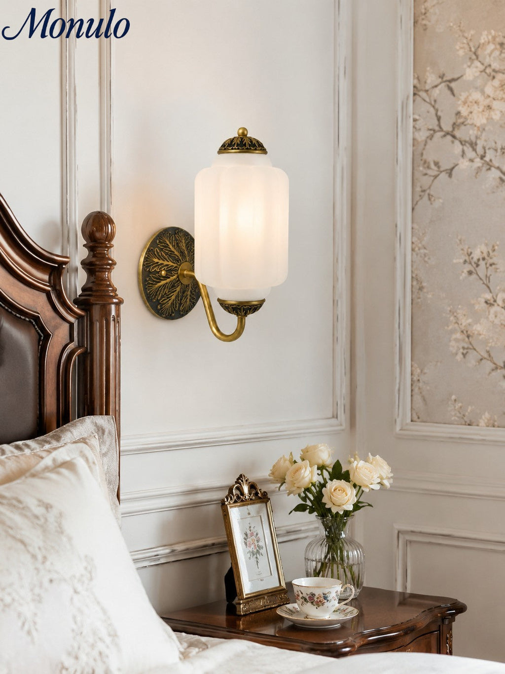Milk Glass Wall Lamp Eloise for Hall and Bedroom | Vintage Wall Lighting with Milky White Glass - Lamylie