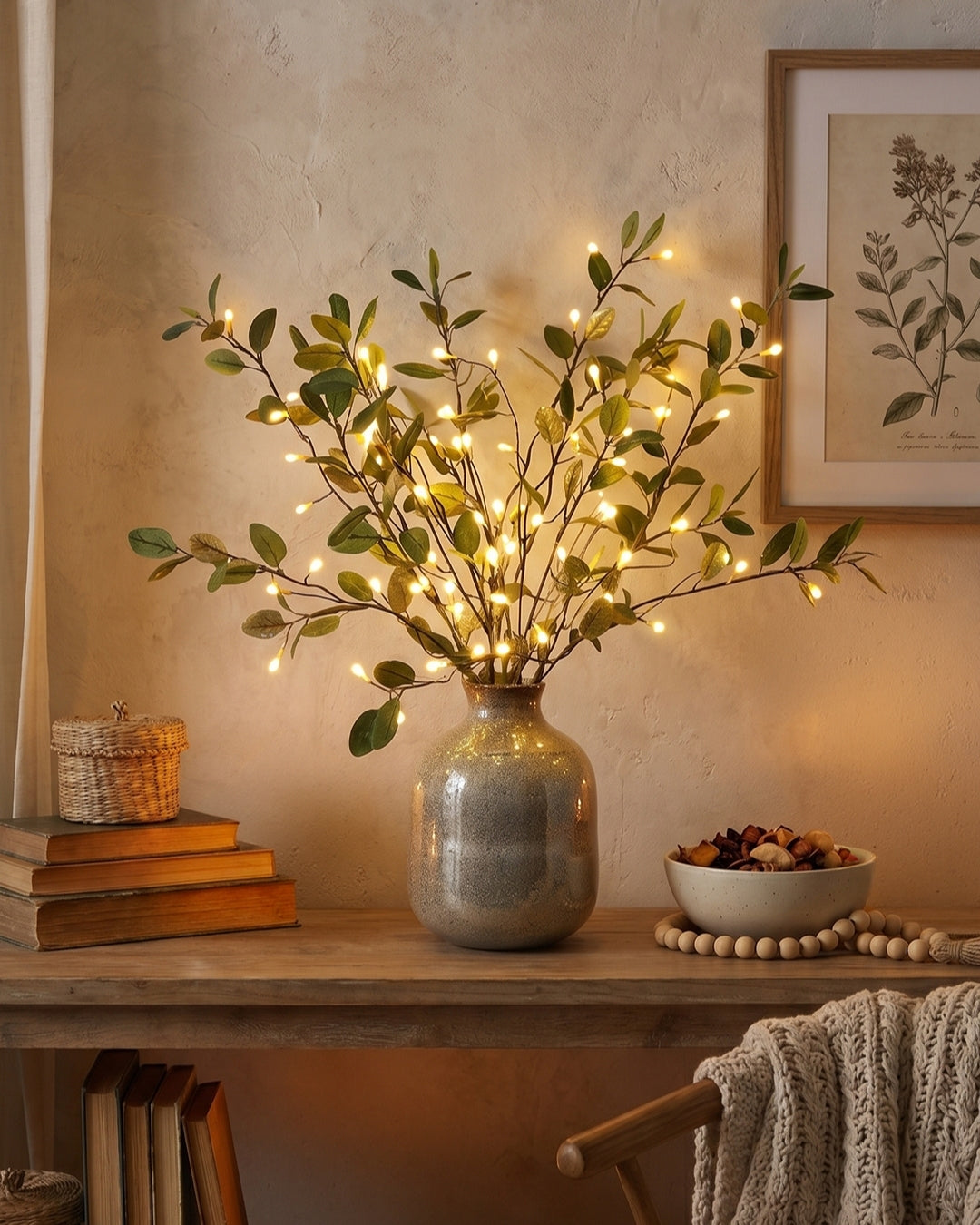 Decorative LED Lighting Branch with Natural Blossom Shape 70cm | Flexible Ambient Lighting for Vases and Mantelpieces - Lamylie