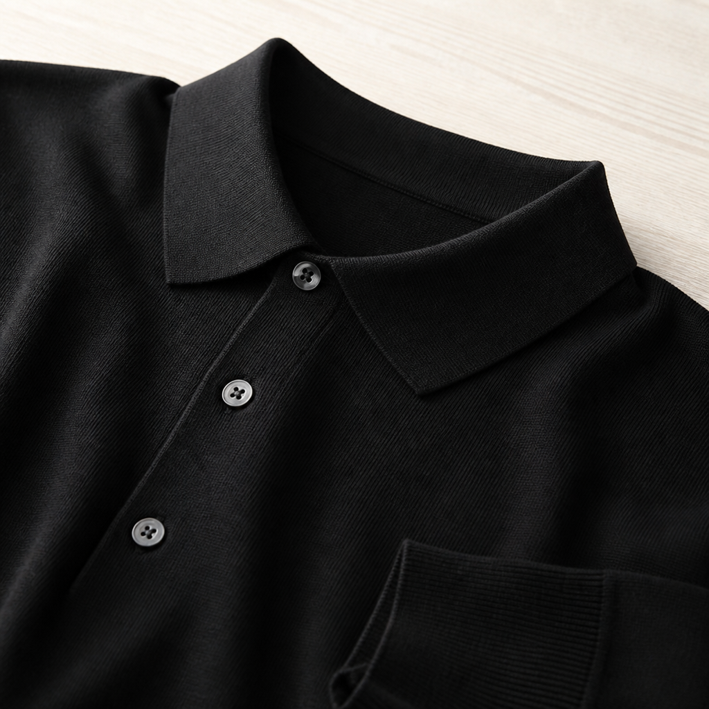 LuxeWave – Feinstrick-Poloshirt mit langen Ärmeln und Drei-Knopf-Leiste - Lamylie