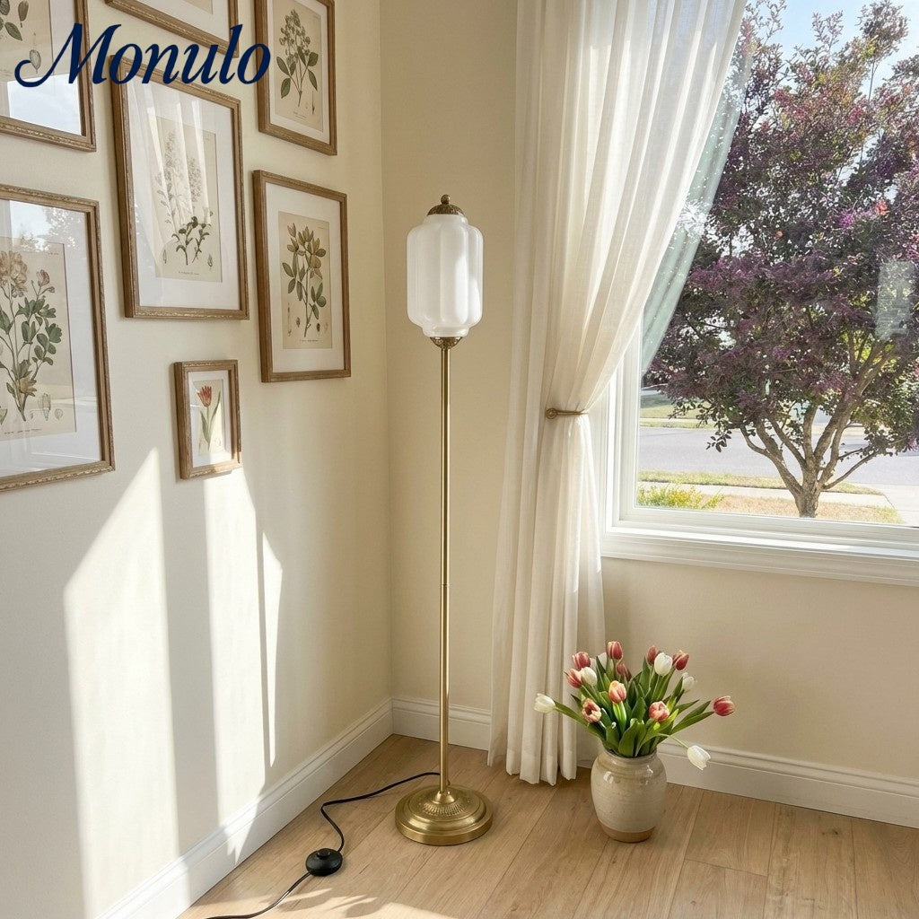 Decorative Glass Pumpkin Floor Lamp Retro Organic Style Living Room Standing Lamp - Lamylie