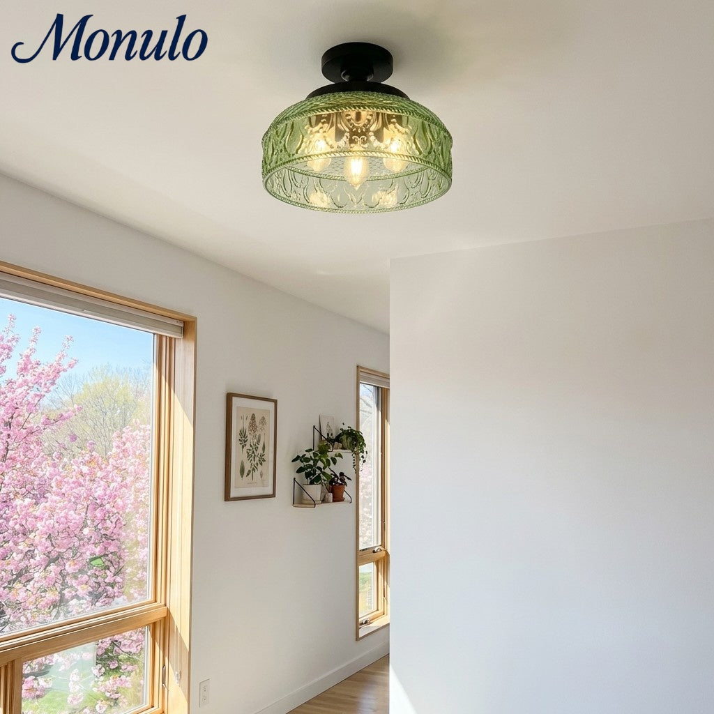 Ribbed Glass Ceiling Lamp with Metal Fixture | Minimalist Lighting for Bedroom and Hallway - Lamylie