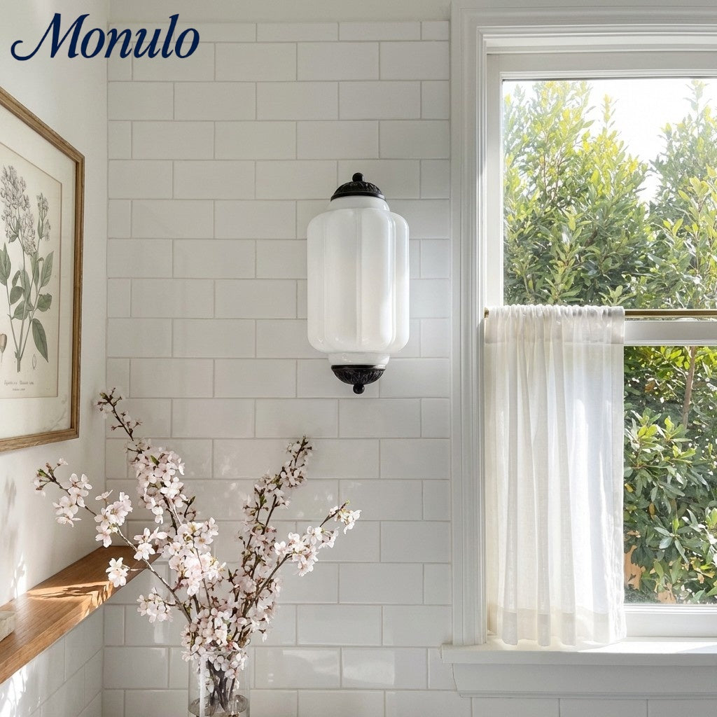 Eloise Vintage Wandleuchte aus Milchglas mit gewelltem Rand - Moderne Akzentbeleuchtung für Bad und Schlafzimmer