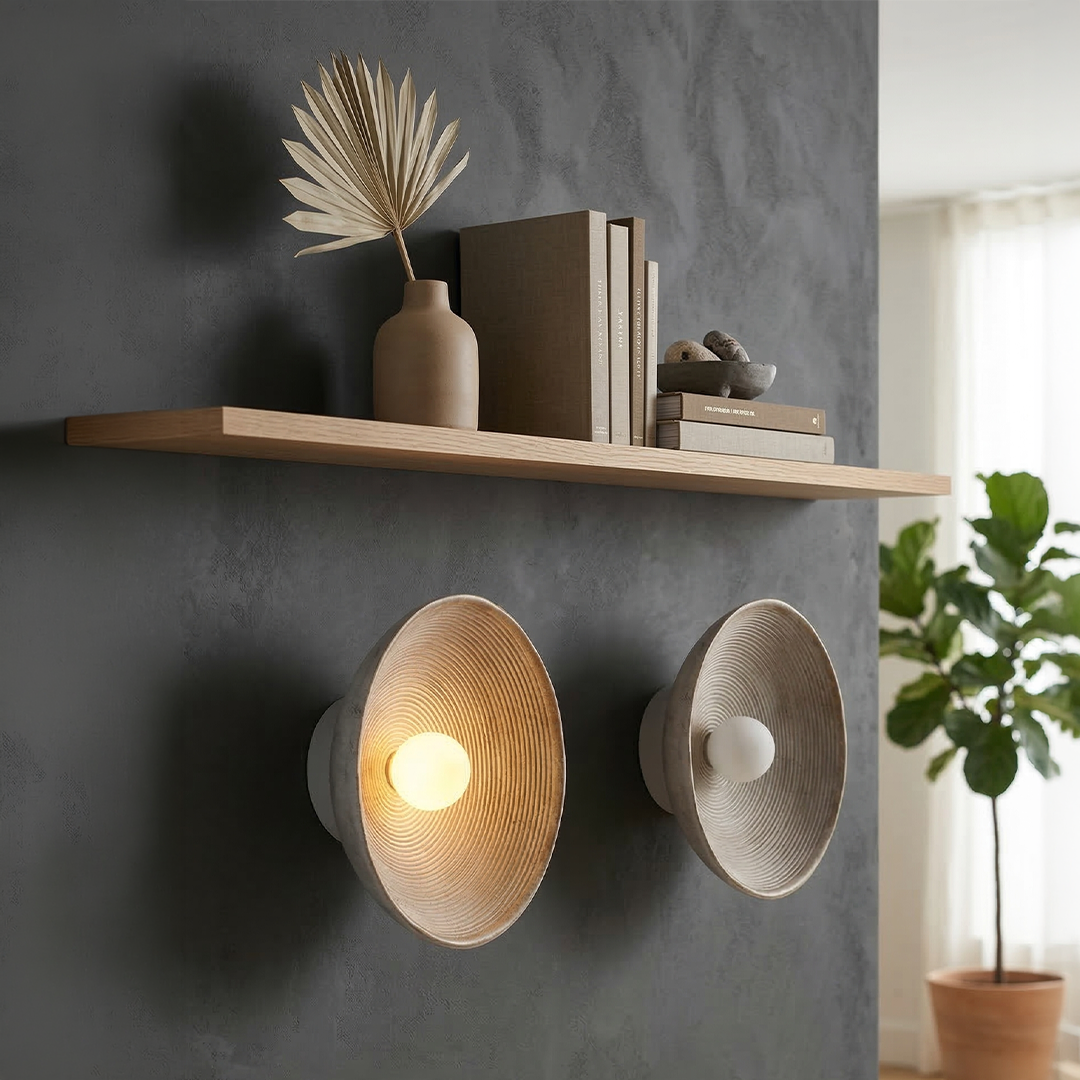 Moderne skandinavische Wandleuchte mit Holzoptik und sanftem Licht | Klein 20 cm oder Groß 27 cm | Warmweiß Kaltweiß oder Dimmbar - Lamylie
