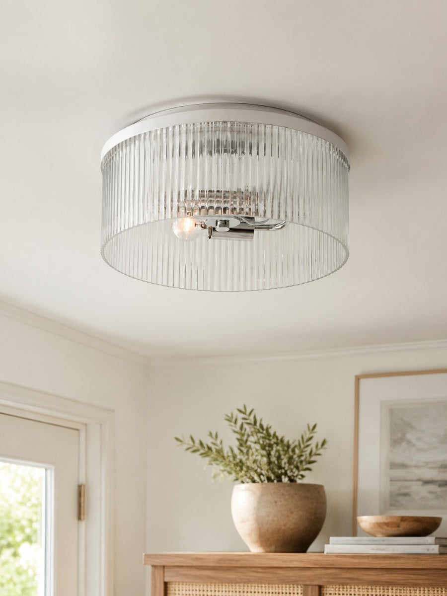 Ribbed Glass Ceiling Lamp Modern Low-Profile Design Bedroom Living Room Hall - Lamylie