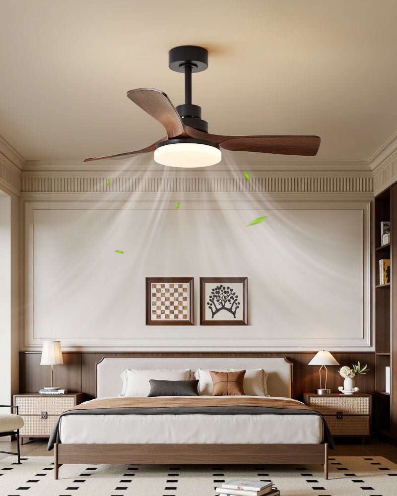 Moderní stropní ventilátor s osvětlením | Tichý ventilátor s LED osvětlením a 3 rychlostmi | Stmívatelný s dálkovým ovládáním – Lamylie