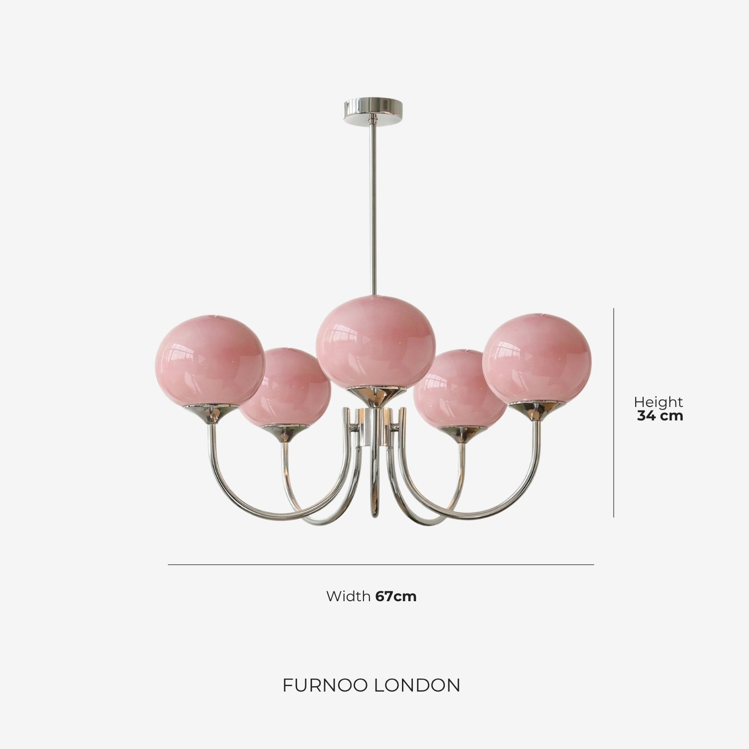 Mid-Century Glass Chandelier with Globe Shades and Polished Metal Finish | Available in Copper and Chrome with Colored Glass | 3 or 5 Arms with Adjustable Rod System - Lamylie