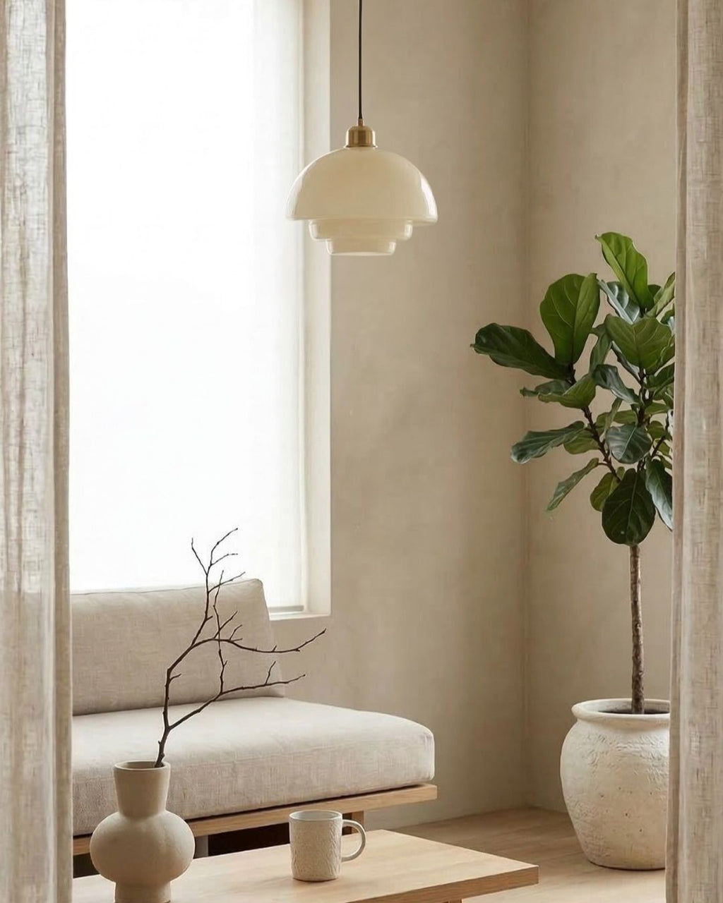 TINA Pendant Lamp | Mid-Century Milk White Glass with Brushed Brass | Modern Dining & Kitchen Lighting | Adjustable | E27 Socket - Lamylie