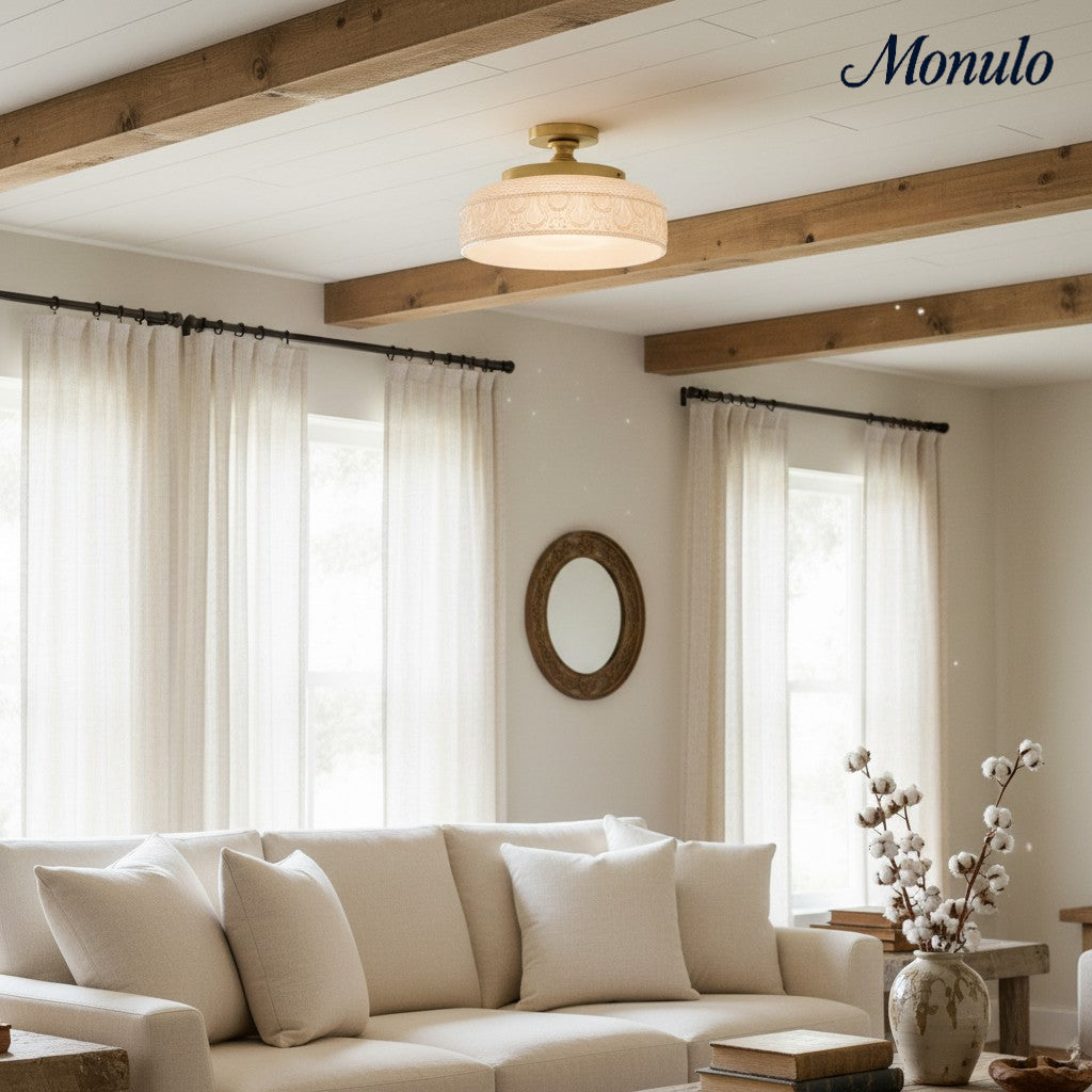 Ribbed Glass Ceiling Lamp with Metal Fixture | Minimalist Lighting for Bedroom and Hallway - Lamylie
