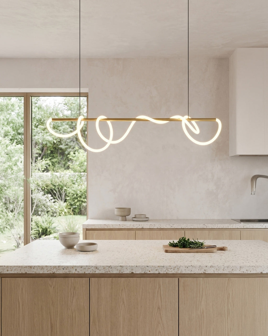 LED Design Pendelleuchte mit schwarzer Satin-Metallkordelstruktur 100 cm Dimmbar Warmweiß Modernes Interieur Esszimmer Kücheninsel - Lamylie