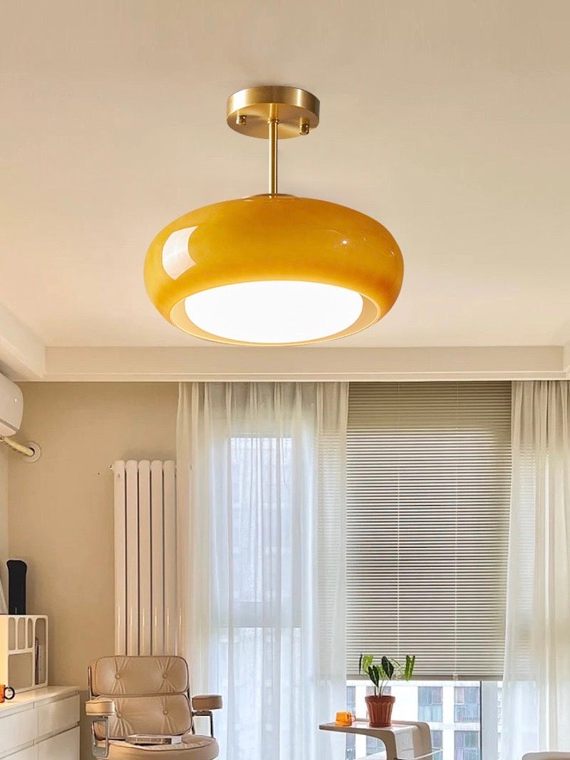 Ceiling Lamp Glass Disc Bauhaus Design Brass or Chrome Orange Yellow or White Glass Retro Stylish Lighting - Lamylie