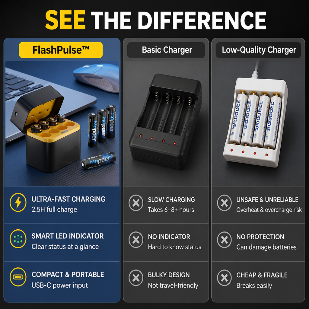FlashPulse — Recharge AA & AAA Batteries to Full 1.5V Power in 2.5 Hours - Lamylie