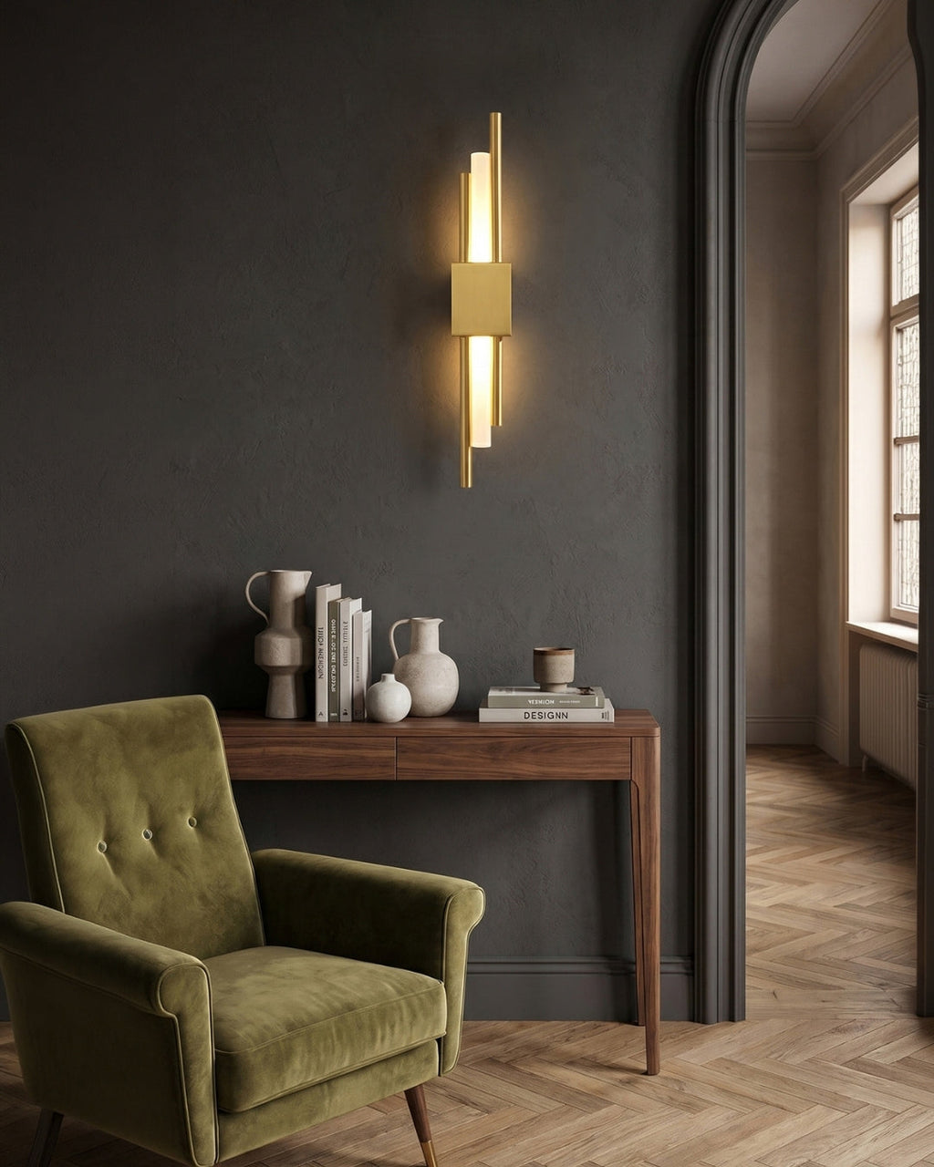 Skandinavische Minimalistische Wandleuchte | Modernes vertikales Design mit gerichteter LED-Beleuchtung | Schwarz Gold - Lamylie
