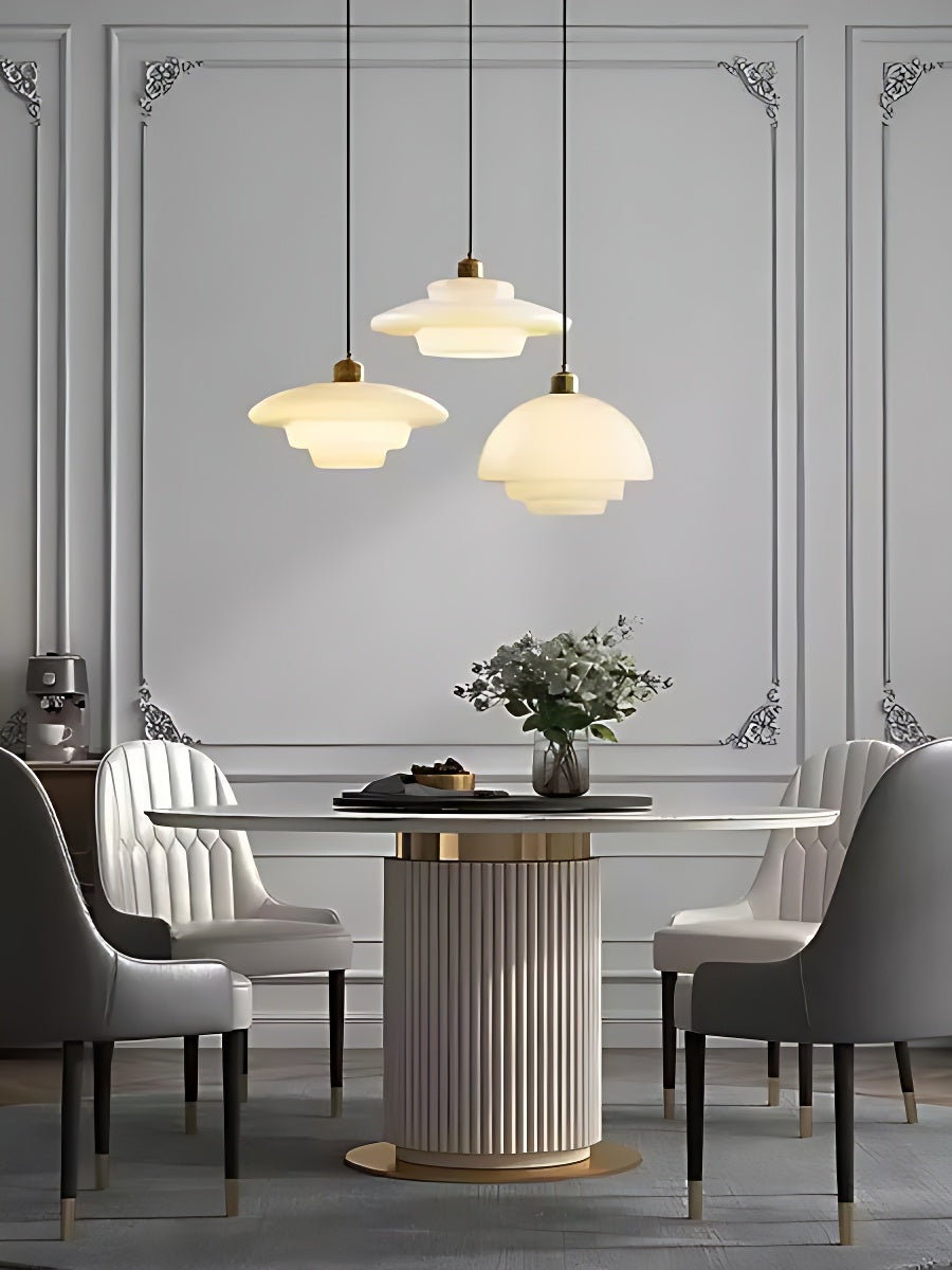 Glas-Pendelleuchte mit geschichtetem Design | Milchig weißes mattiertes Glas für Esszimmer und Wohnzimmer - Lamylie