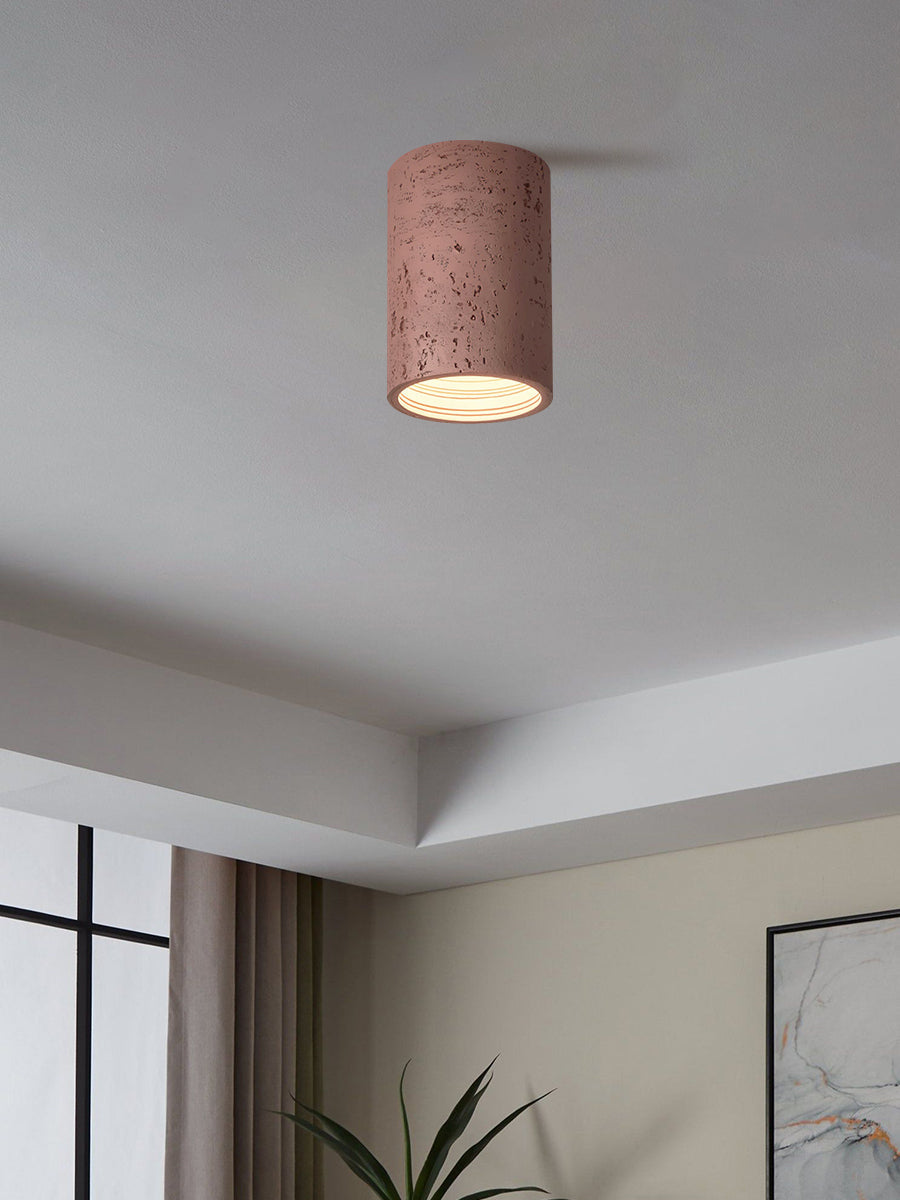 Cylindrical Travertine Ceiling Lamp | LED Lighting for Modern Interiors - Lamylie