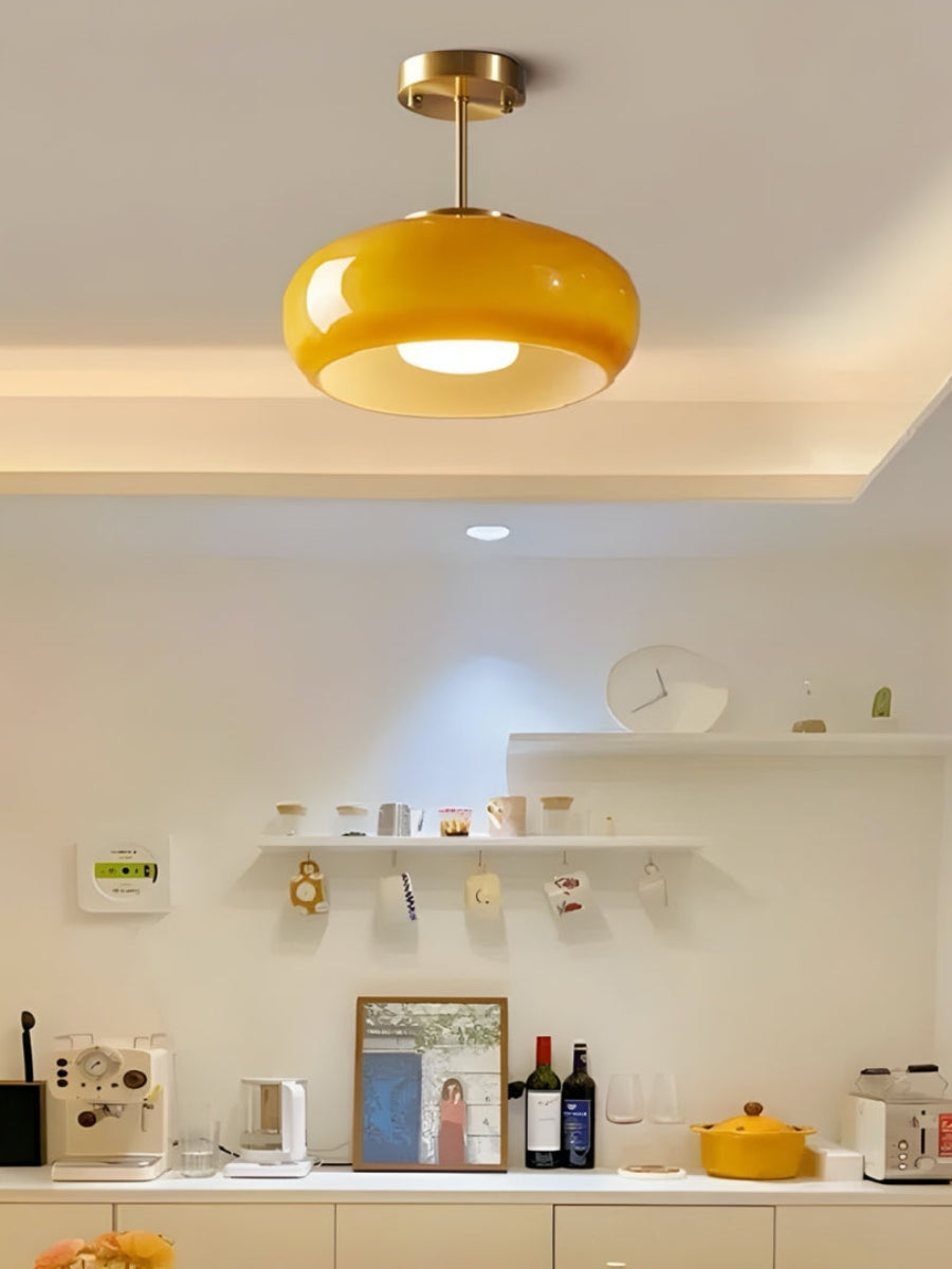 Ceiling Lamp Glass Disc Bauhaus Design Brass or Chrome Orange Yellow or White Glass Retro Stylish Lighting - Lamylie