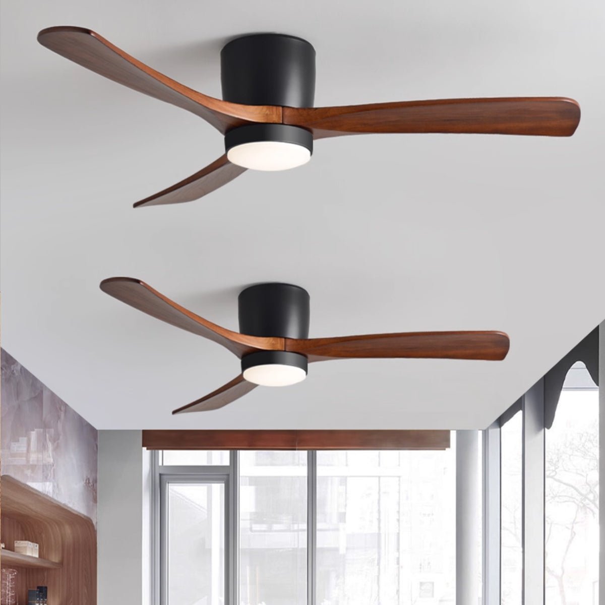 Ventilateur de plafond avec éclairage, design scandinave en bois, 106/122/132 cm, à intensité variable avec télécommande, ventilateur de plafond avec lampe LED, pales en bois, salon, chambre, salle à manger – Lamylie