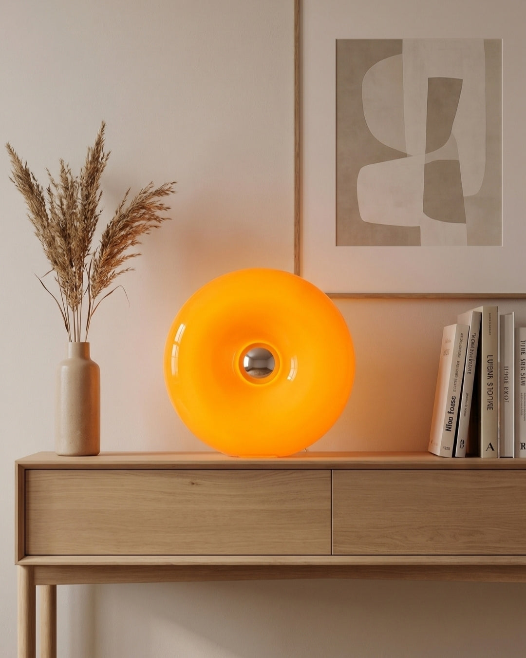 NARA Skulpturale Donut-Lampe mit 3 Farbtemperaturen | Dimmbar Glas-Tischlampe Bauhaus-Design Touch-Steuerung Wandmontierbar Ambientebeleuchtung - Lamylie