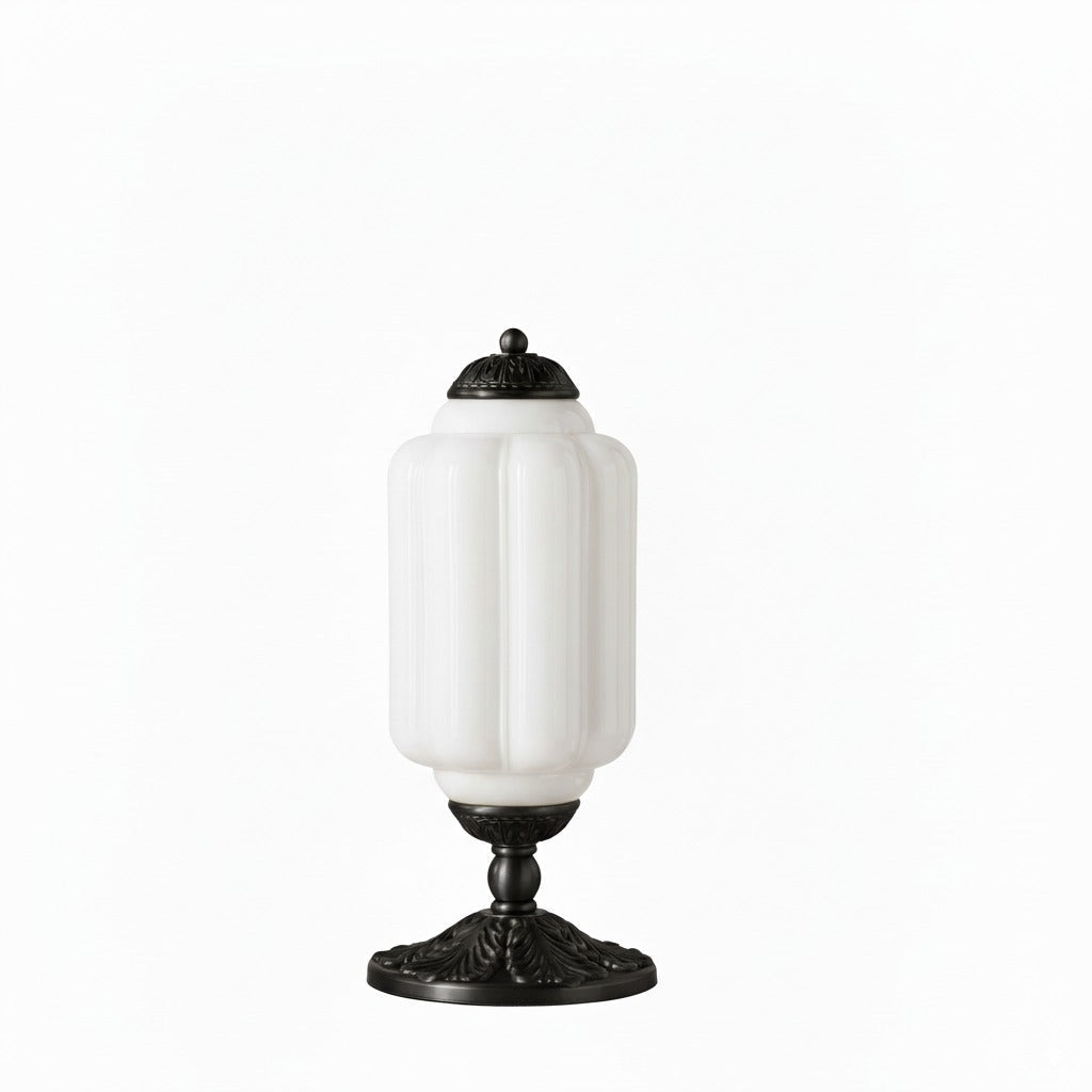 Glass Table Lamp with Scallop Design Vintage Style Bedroom Living Room Accent Lighting Black Brass Frosted Glass - Lamylie