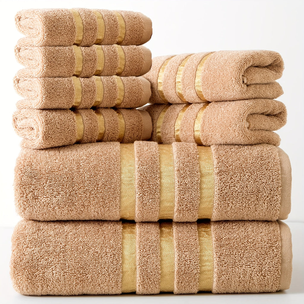 Conjunto de 8 toalhas 100% algodão Luxebliss — 400 GSM, macias e absorventes, qualidade hoteleira
