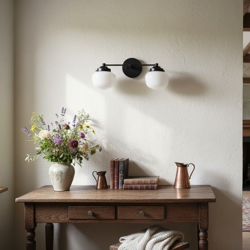 Globe Wall Lamp Classic Bathroom Schoolhouse Lighting Matte Opal Glass for Mirror and Sink - Lamylie