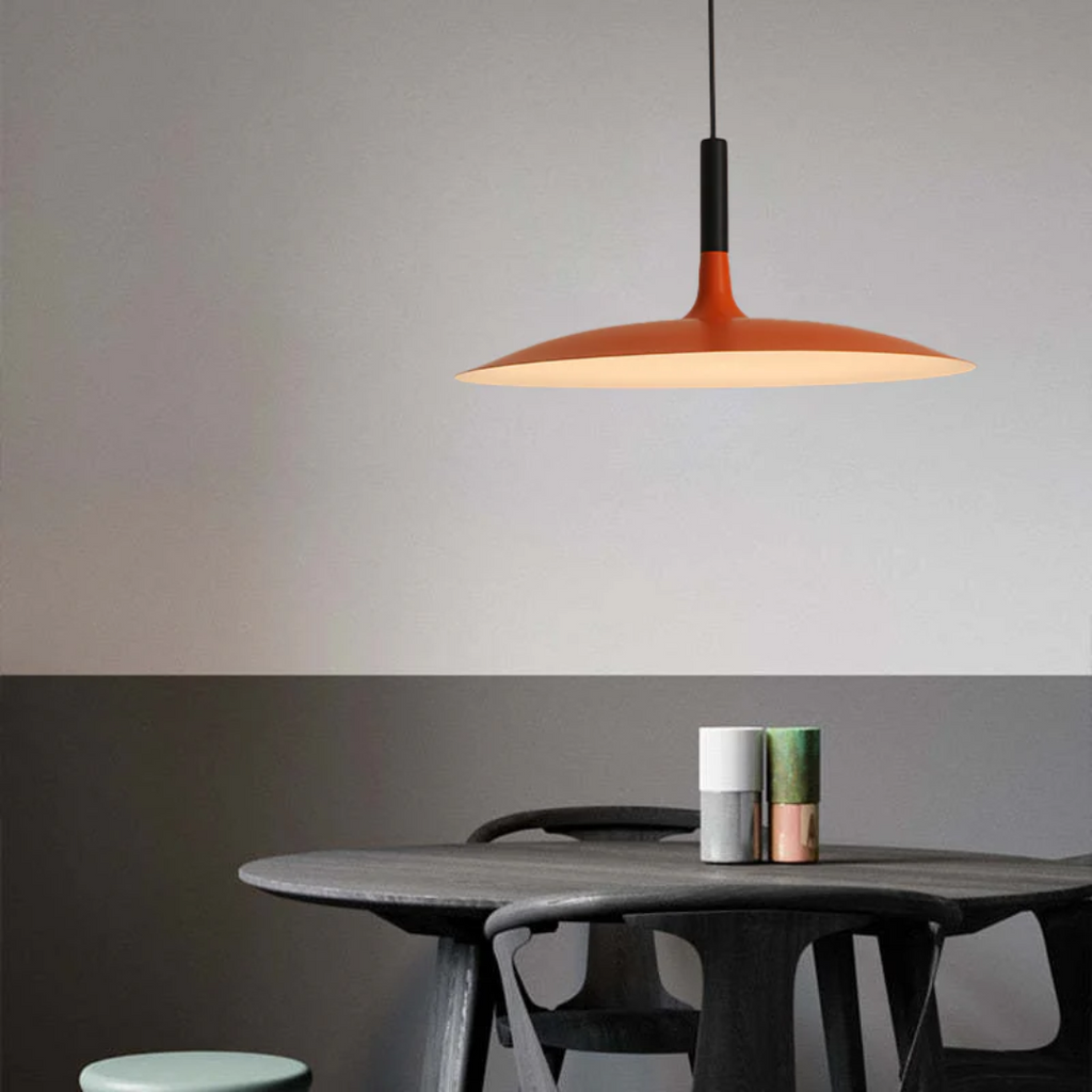 Contemporary White Metal Hanging Lamp – LED, Height Adjustable - Lamylie