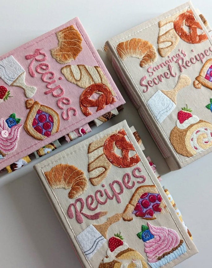 Notebook | Handcrafted Recipe Journal | Embroidered Textile Cover | RecipeHeart - Lamylie