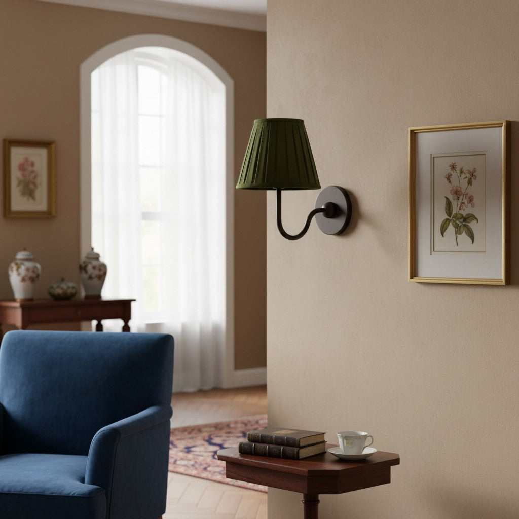 Wall Lamp with Pleated Fabric Shade | Classic Lighting for Bedroom and Living Room - Lamylie