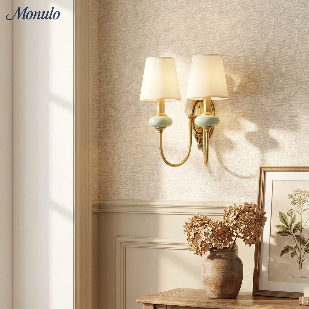 Ceramic Wall Lamp with Fabric Shade - 1 or 2 Light Points - E27 - Various Colors & Styles - Lamylie