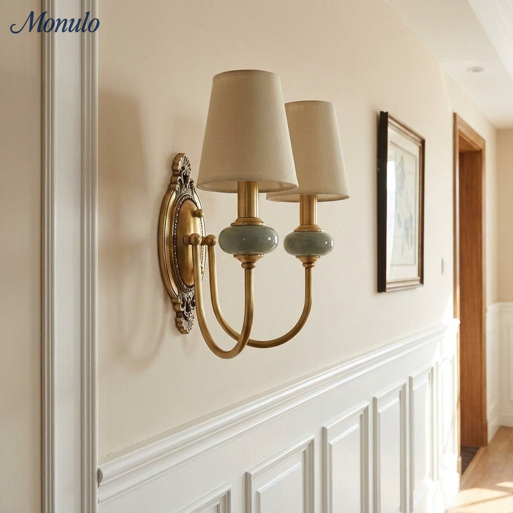 Ceramic Wall Lamp with Fabric Shade - 1 or 2 Light Points - E27 - Various Colors & Styles - Lamylie