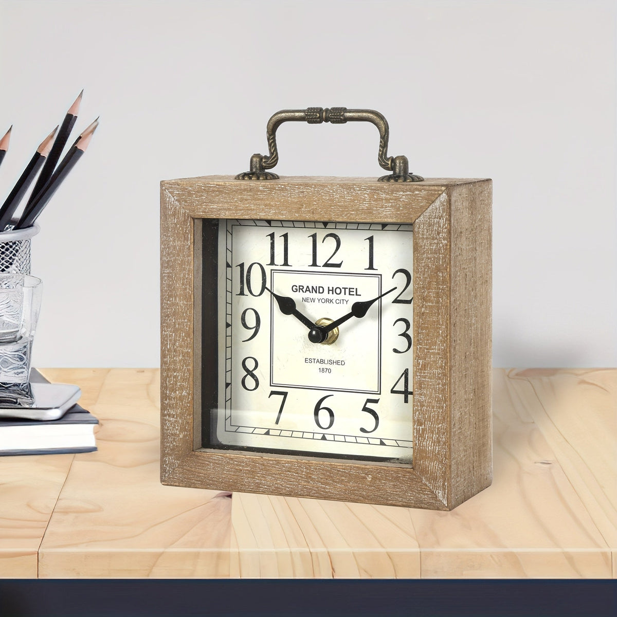 Cabinco Rustic Wooden Shelf Clock — Glass Cover