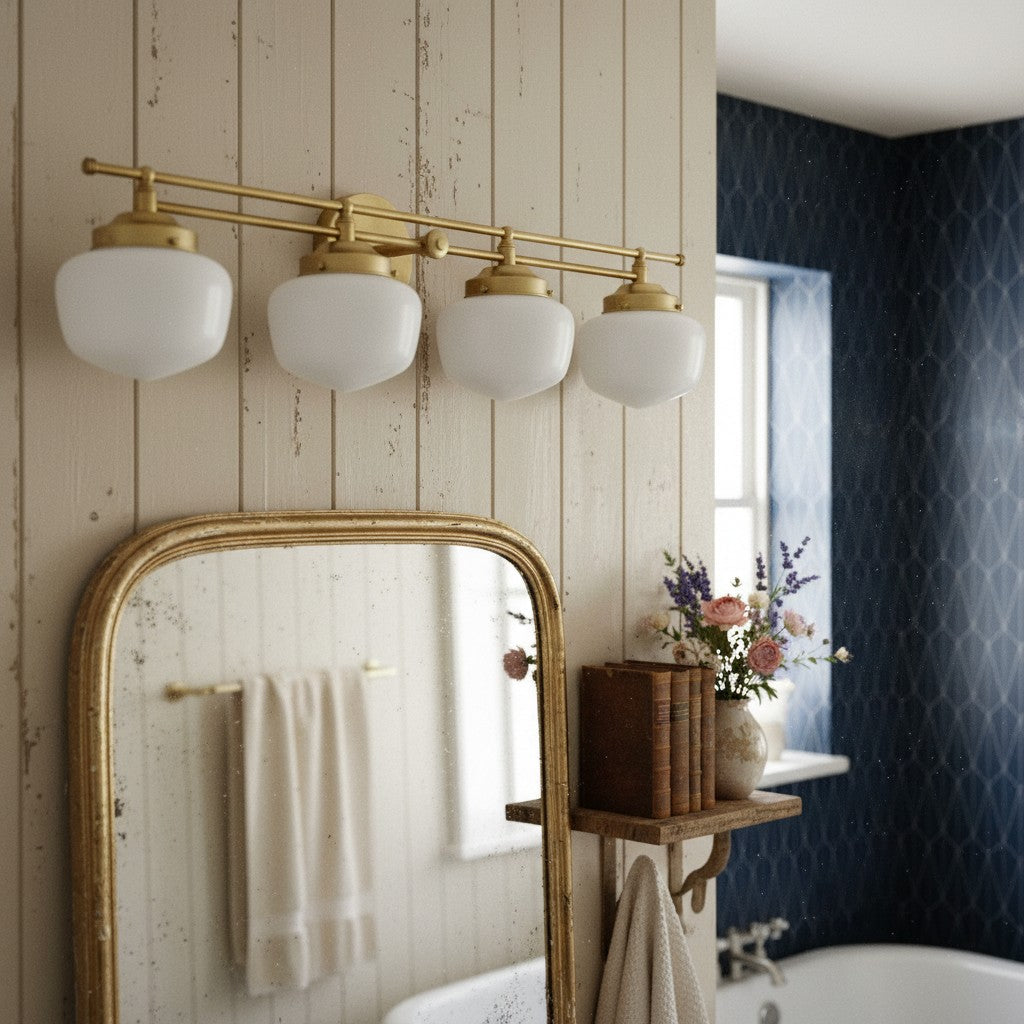 Globe Wall Lamp Classic Bathroom Schoolhouse Lighting Matte Opal Glass for Mirror and Sink - Lamylie