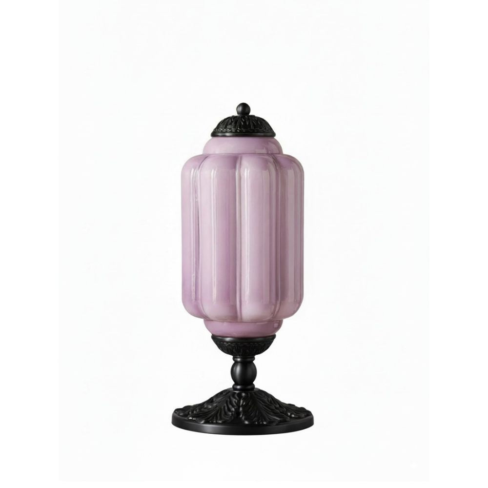 Glass Table Lamp with Scallop Design Vintage Style Bedroom Living Room Accent Lighting Black Brass Frosted Glass - Lamylie