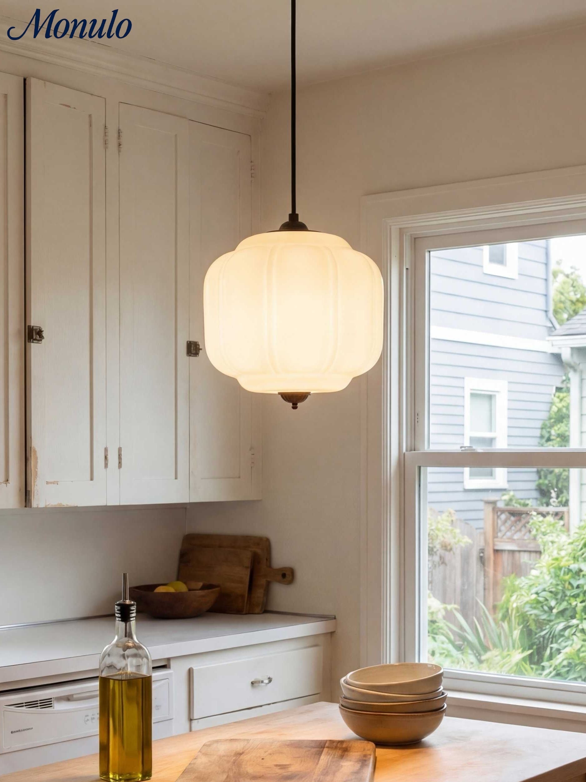 Vintage Chandelier with Cream-Colored Glass Shades | Retro-Style Pendant Lamp for Dining Room & Living Room - Lamylie