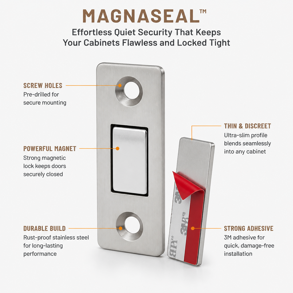 MagnaSeal — Une sécurité silencieuse et sans effort qui garde vos armoires impeccables et parfaitement verrouillées - Lamylie