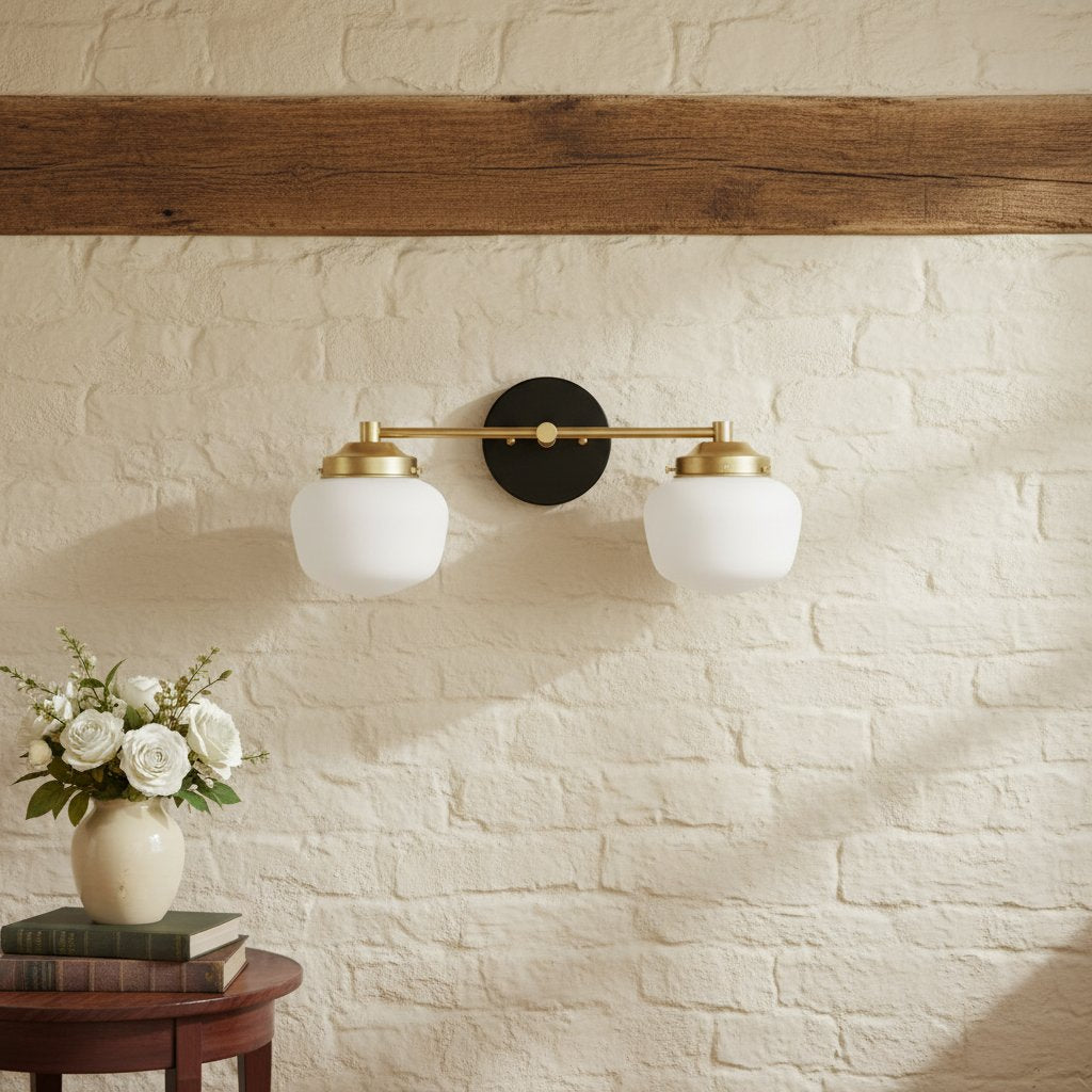 Globe Wall Lamp Classic Bathroom Schoolhouse Lighting Matte Opal Glass for Mirror and Sink - Lamylie