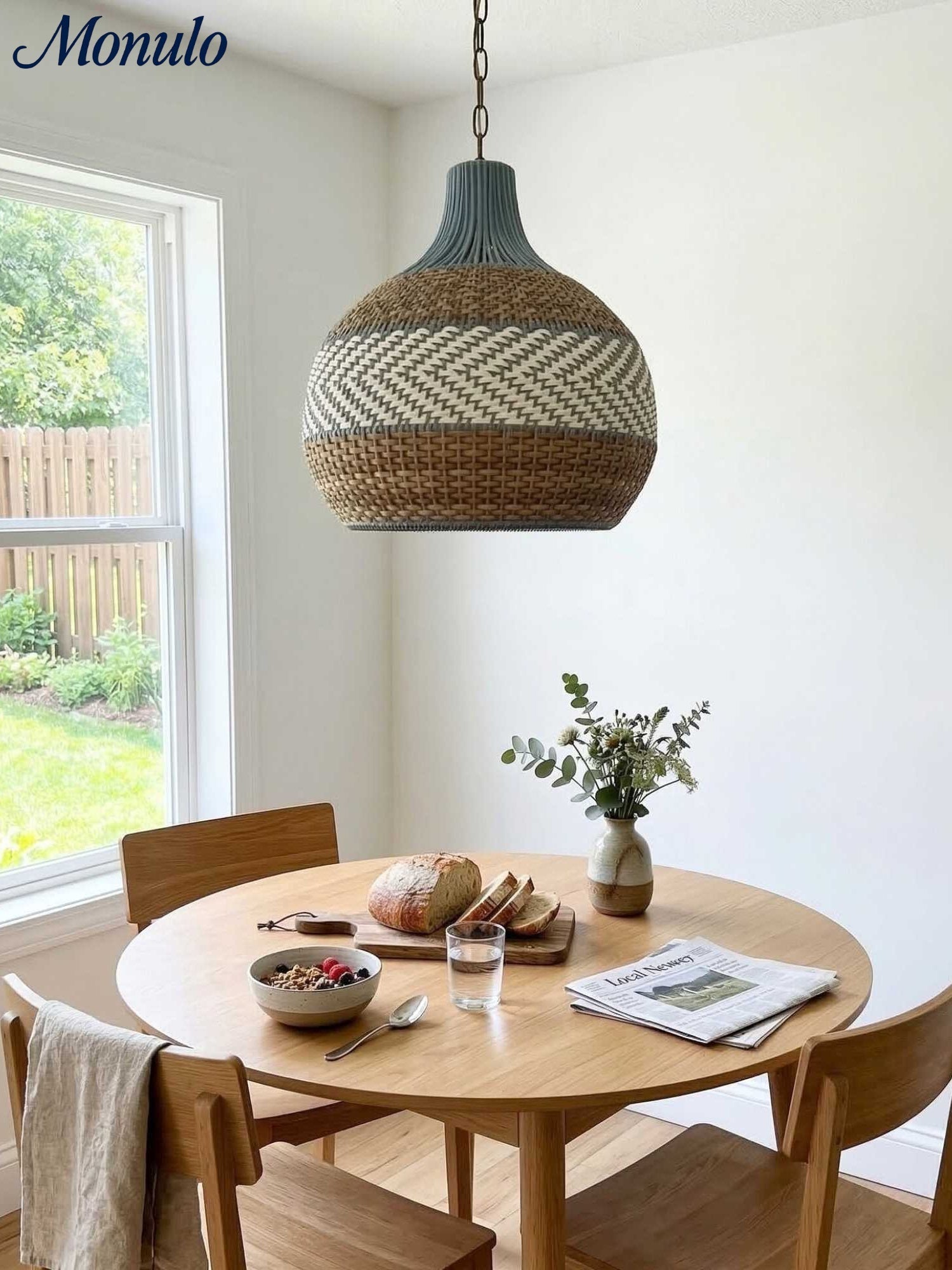 Handwoven Rattan Pendant Lamp Blue Vintage Shade Dining Room Kitchen Living Room Scandinavian Light Fixture - Lamylie