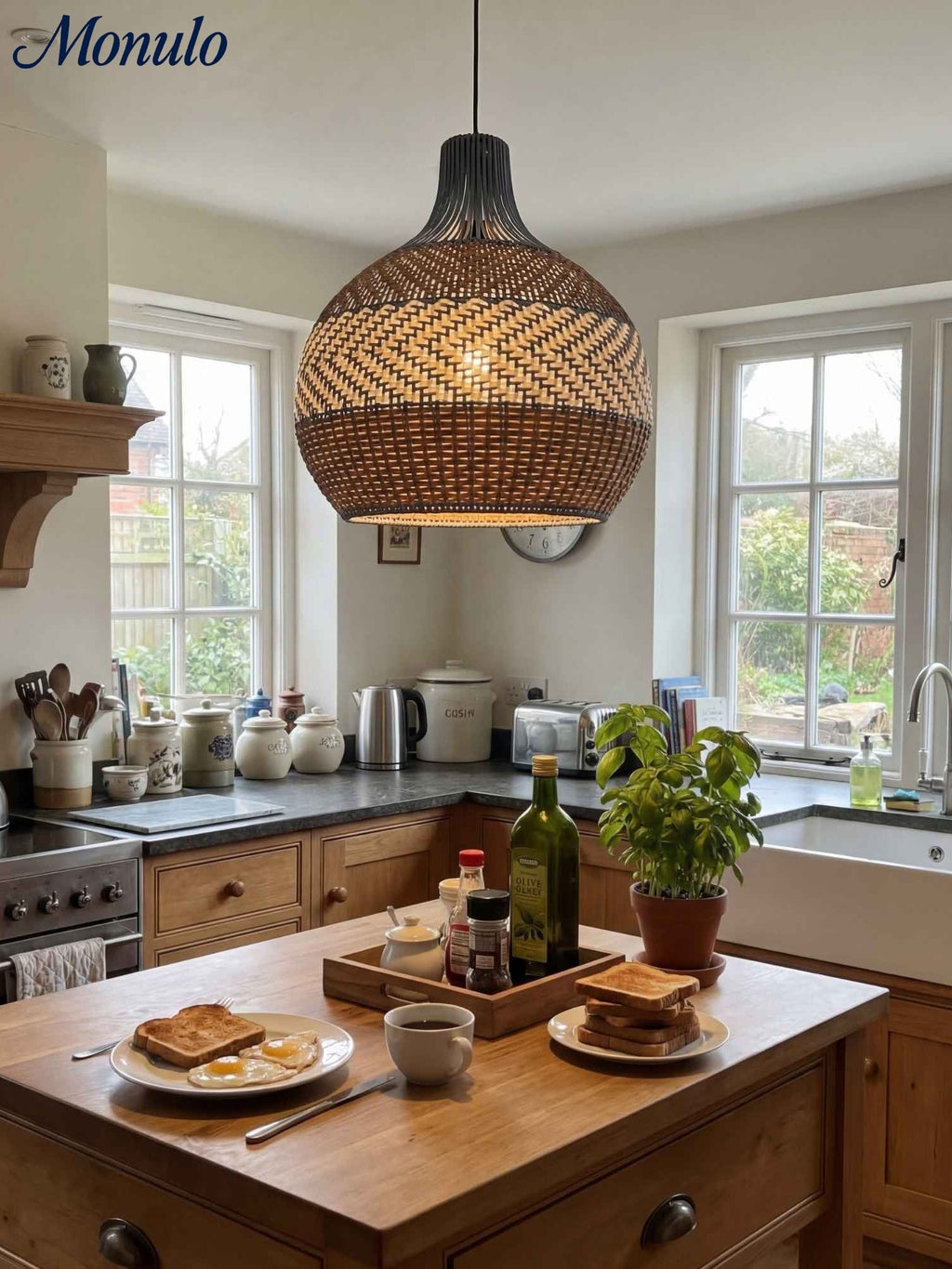 Handwoven Rattan Pendant Lamp Blue Vintage Shade Dining Room Kitchen Living Room Scandinavian Light Fixture - Lamylie