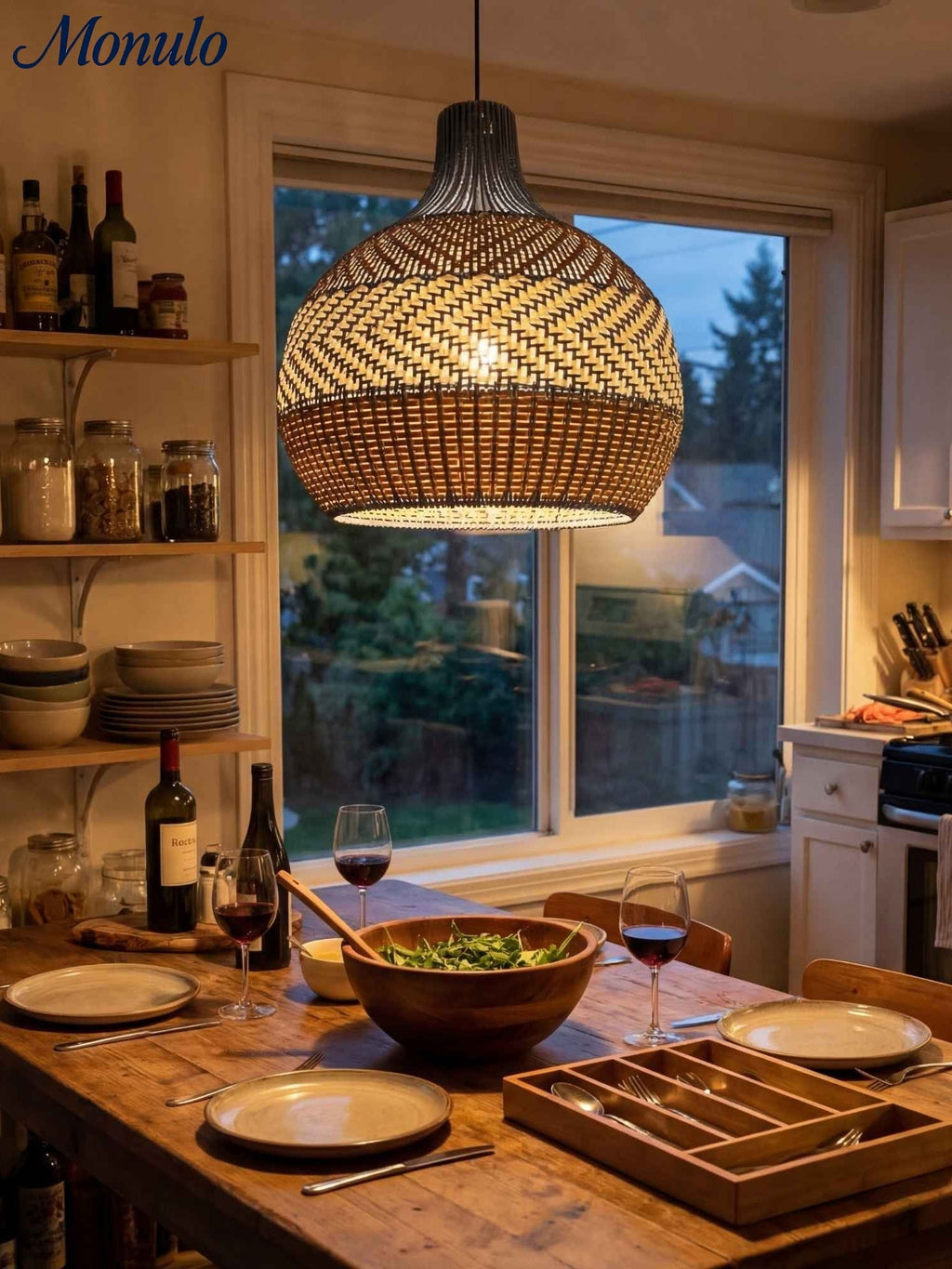 Handwoven Rattan Pendant Lamp Blue Vintage Shade Dining Room Kitchen Living Room Scandinavian Light Fixture - Lamylie