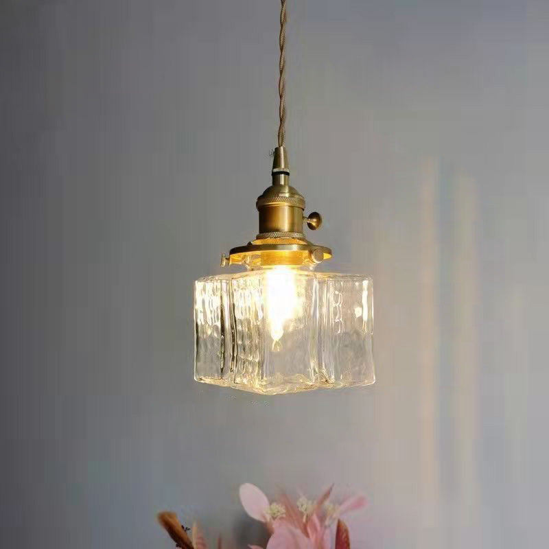 Vintage Pendelleuchte mit welligem Glas & Eisenfassung | Quadratisch/Rechteckig | Skandinavisches Design für Wohnzimmer - Lamylie