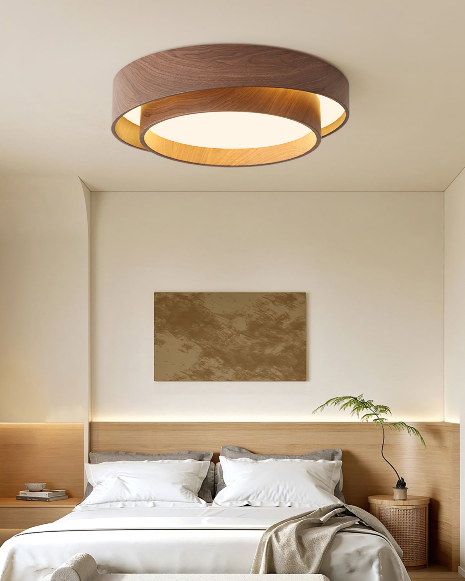 Wooden ceiling fixture with built-in LED – Warm walnut shade - Lamylie